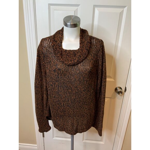 Eileen Fisher Brown & Black Loose Knit Cowl Neck Sweater, Size L - Picture 1 of 6